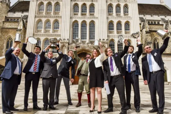 Photo Caption: winners of the International Brewing & Cider Awards 2015 at Guildhall (l-r) Andrew Tysler, Deschutes Brewery; Greg MacNeice, MacIvors Cider Co; Keith Lugton, C&C Ireland; Frank Müller, Brauhaus Riegele; John Bryan, Oakham Ales; Emma Gilleland, Marston’s; Simon Yates, Marston’s; Ben Kehs and Michael LaLonde, both of Deschutes Brewery